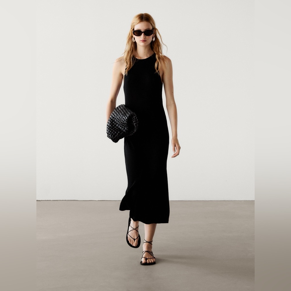 NWT ZARA NILIT® & BASF MAXI HALTER DRESS IN BLACK